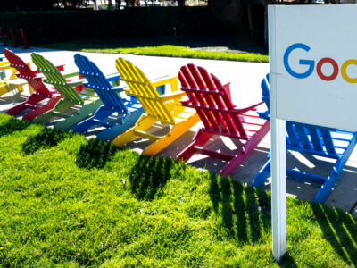 Colored chairs in front of Google office