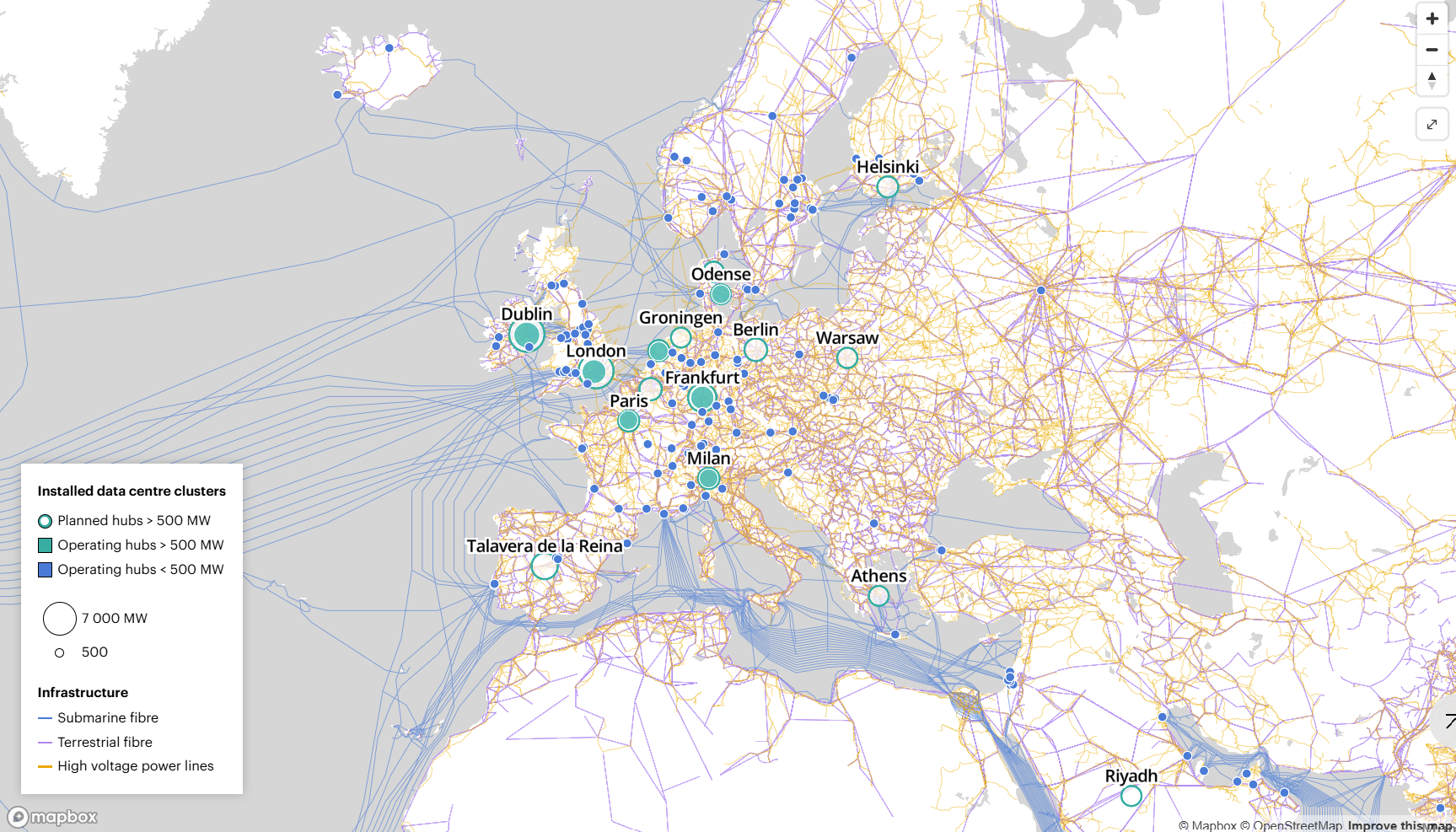 Energy and AI Observatory Data Center map
