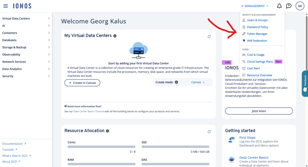 IONOS AI Model Hub token in DCD